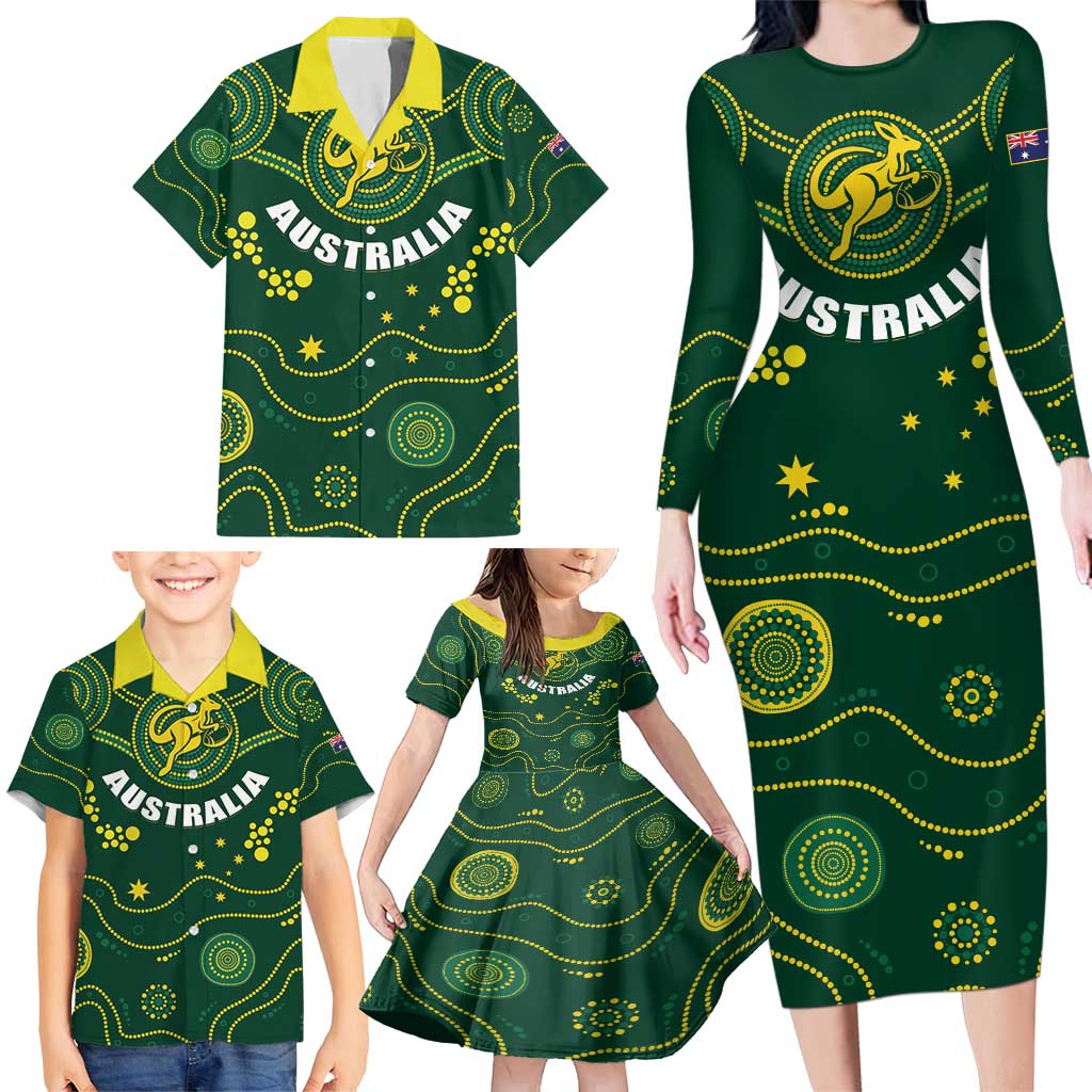 Australia 2024 Rugby Family Matching Long Sleeve Bodycon Dress and Hawaiian Shirt Go Wallabies