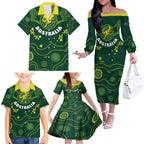 Australia 2024 Rugby Family Matching Off The Shoulder Long Sleeve Dress and Hawaiian Shirt Go Wallabies