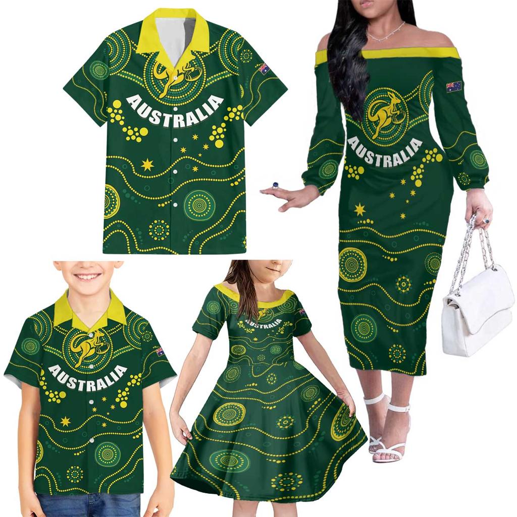 Australia 2024 Rugby Family Matching Off The Shoulder Long Sleeve Dress and Hawaiian Shirt Go Wallabies