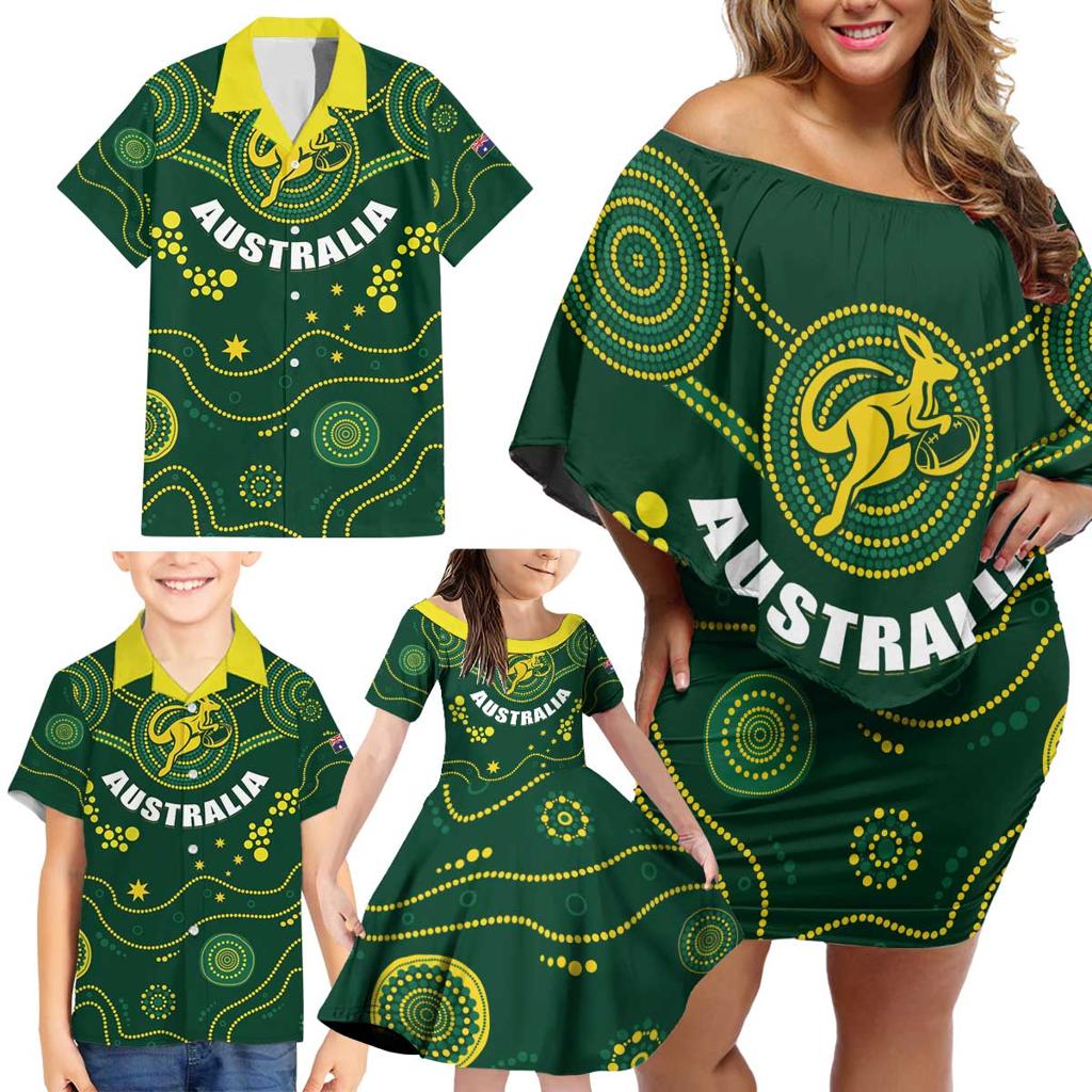 Australia 2024 Rugby Family Matching Off Shoulder Short Dress and Hawaiian Shirt Go Wallabies