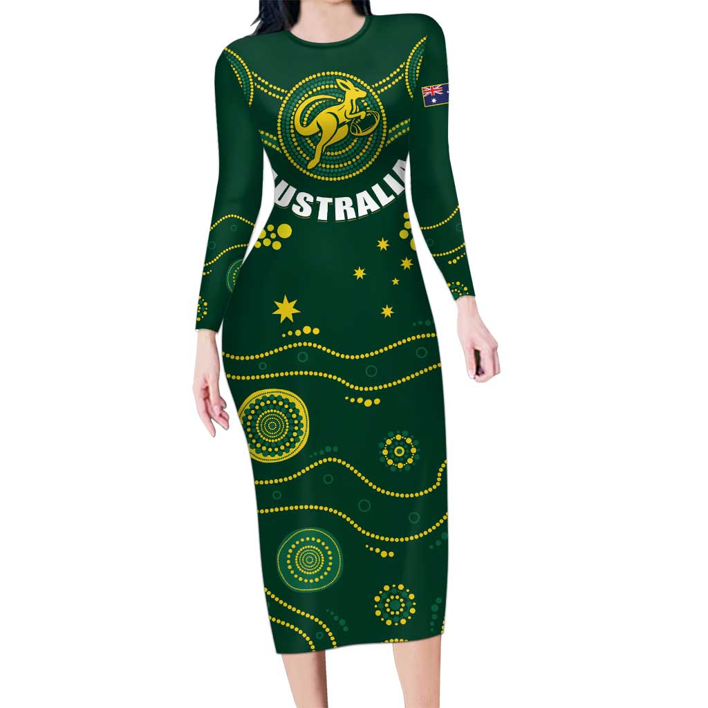 Australia 2024 Rugby Long Sleeve Bodycon Dress Go Wallabies