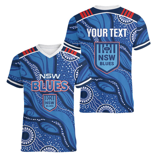 NSW Blues Rugby Personalised Women V-Neck T-Shirt Cockroaches 2026 Come On