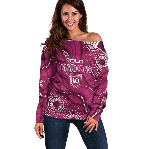 QLD Maroons Rugby Personalised Off Shoulder Sweater Cane Toads 2026 Come On