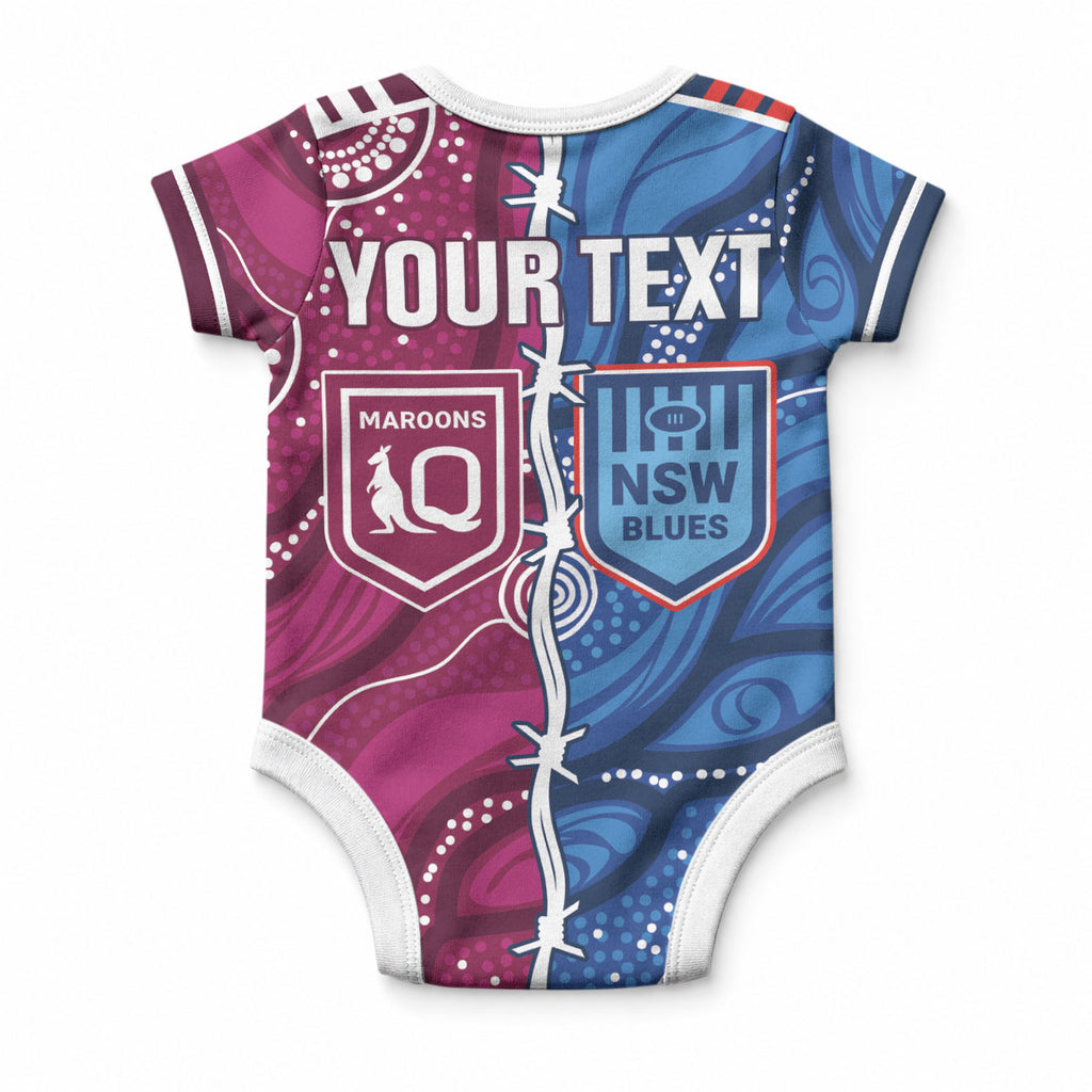 NSW Blues and QLD Maroons Rugby Personalised Baby Onesie 2026 Come On Together