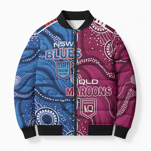 NSW Blues and QLD Maroons Rugby Personalised Bomber Puffer Jacket 2026 Come On Together