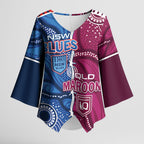 NSW Blues and QLD Maroons Rugby Personalised Kimono Sleeve Blouse 2026 Come On Together