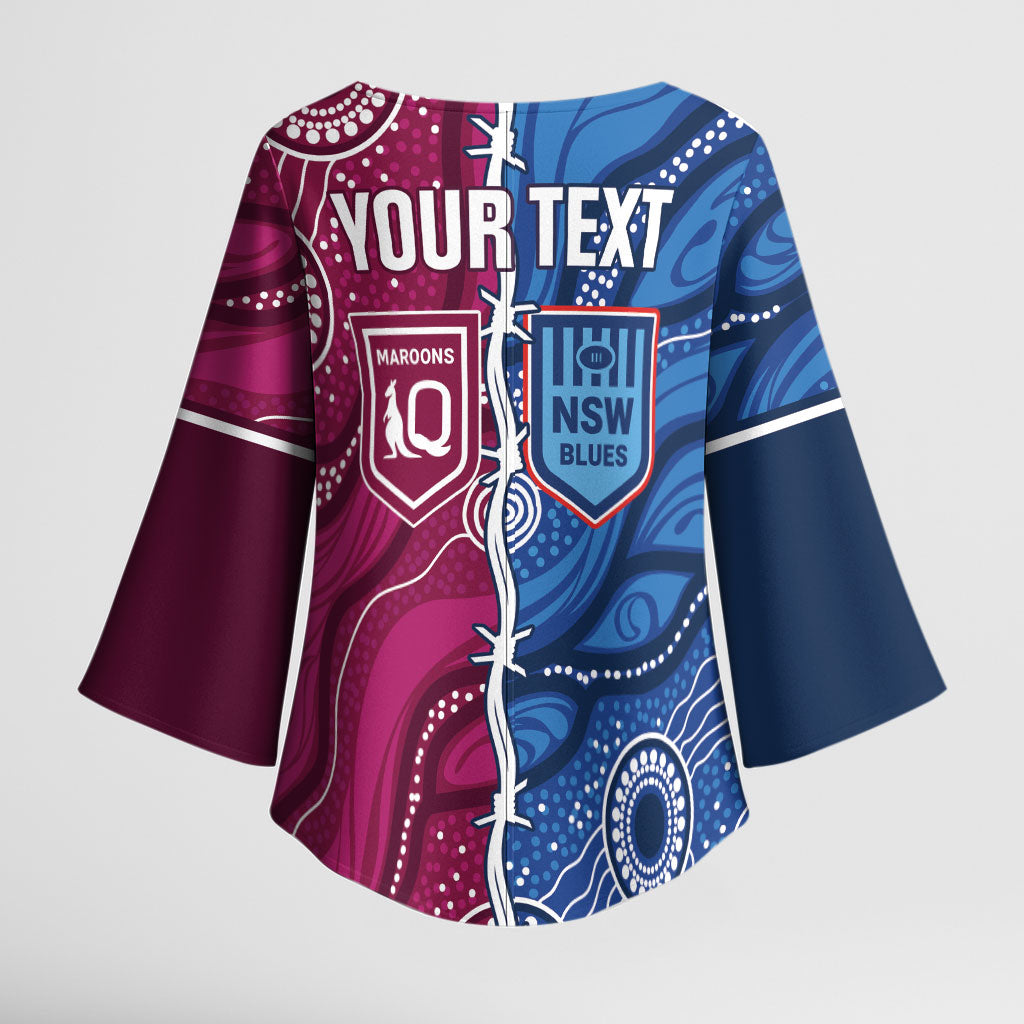 NSW Blues and QLD Maroons Rugby Personalised Kimono Sleeve Blouse 2026 Come On Together