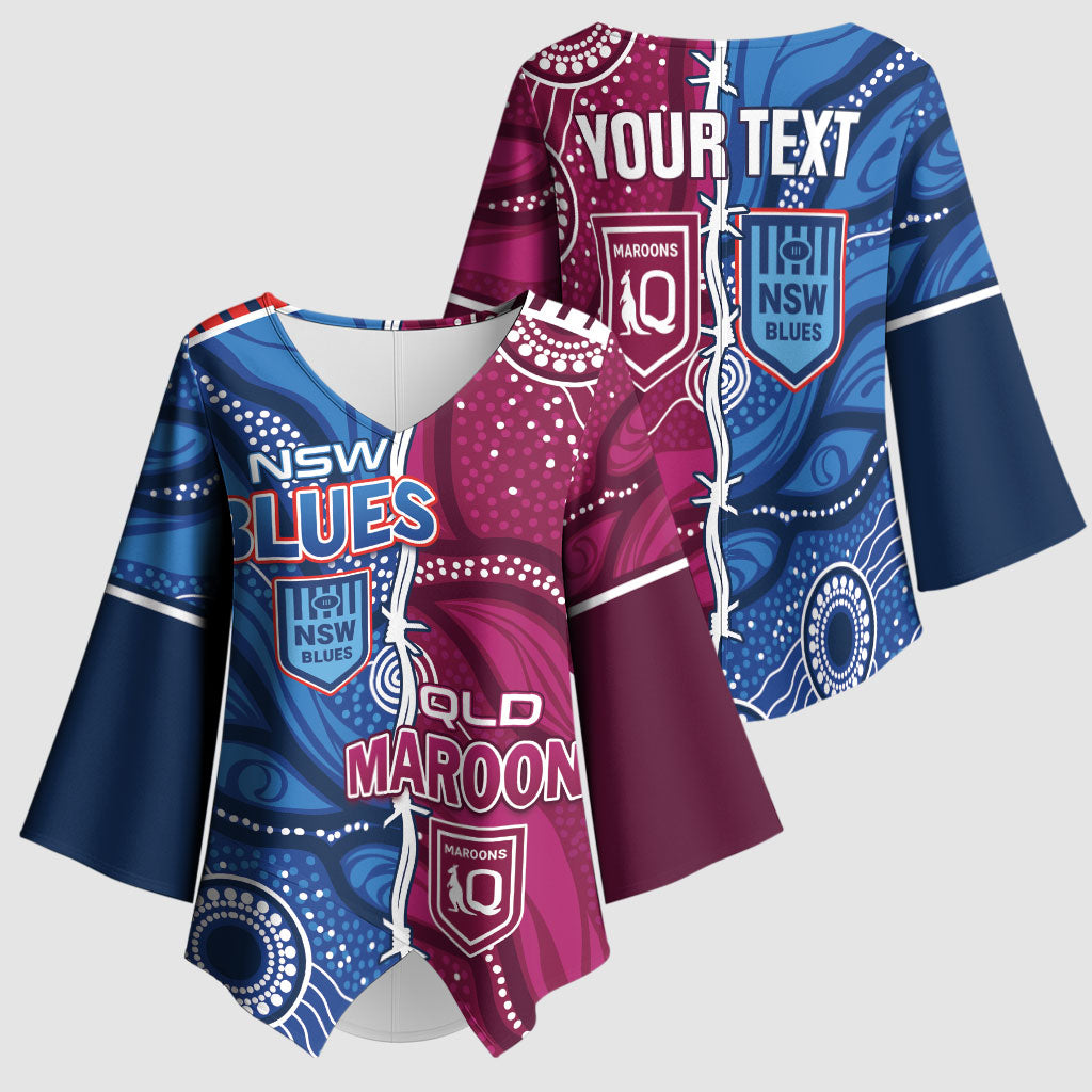 NSW Blues and QLD Maroons Rugby Personalised Kimono Sleeve Blouse 2026 Come On Together
