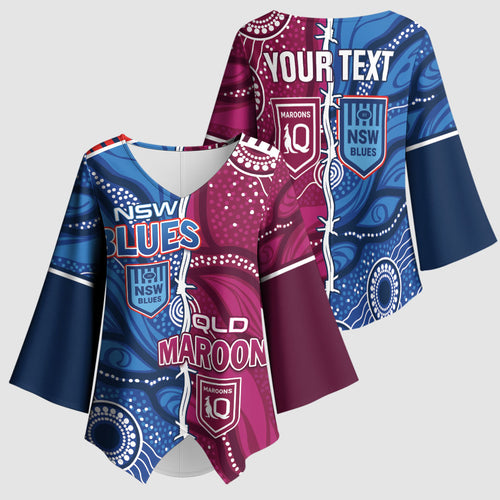 NSW Blues and QLD Maroons Rugby Personalised Kimono Sleeve Blouse 2026 Come On Together