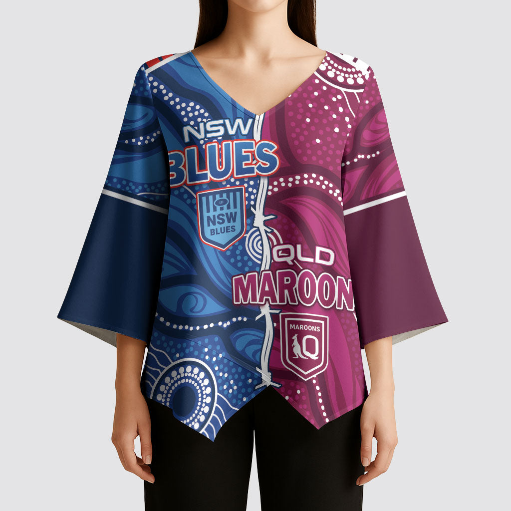 NSW Blues and QLD Maroons Rugby Personalised Kimono Sleeve Blouse 2026 Come On Together