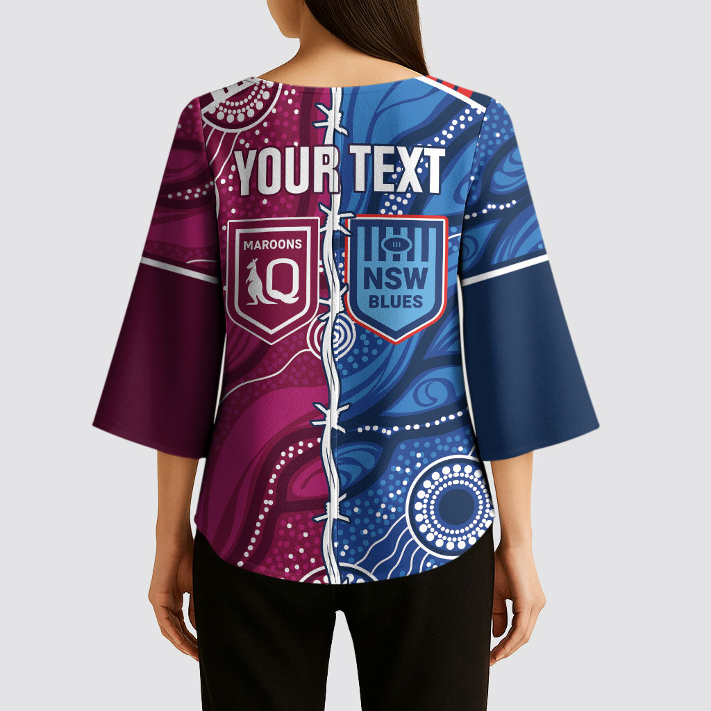 NSW Blues and QLD Maroons Rugby Personalised Kimono Sleeve Blouse 2026 Come On Together