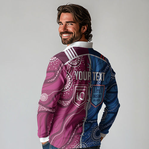 NSW Blues and QLD Maroons Rugby Personalised Long Sleeve Polo Shirt 2026 Come On Together