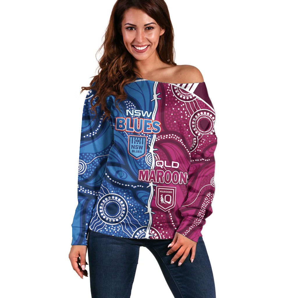 NSW Blues and QLD Maroons Rugby Personalised Off Shoulder Sweater 2026 Come On Together