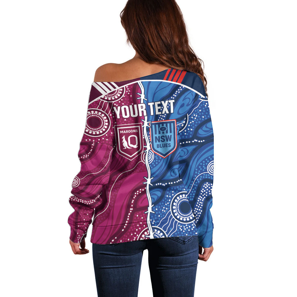 NSW Blues and QLD Maroons Rugby Personalised Off Shoulder Sweater 2026 Come On Together