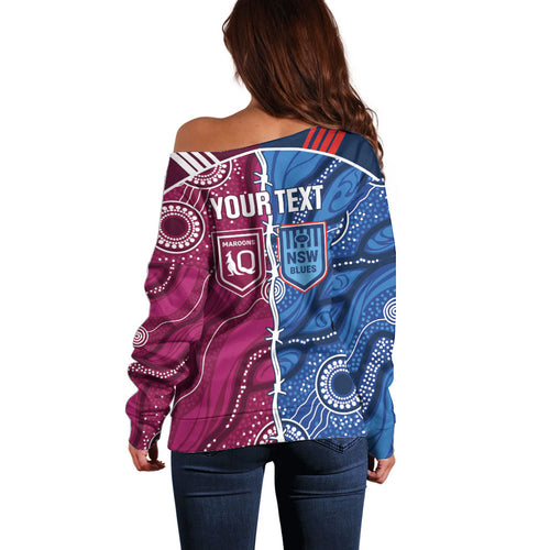 NSW Blues and QLD Maroons Rugby Personalised Off Shoulder Sweater 2026 Come On Together