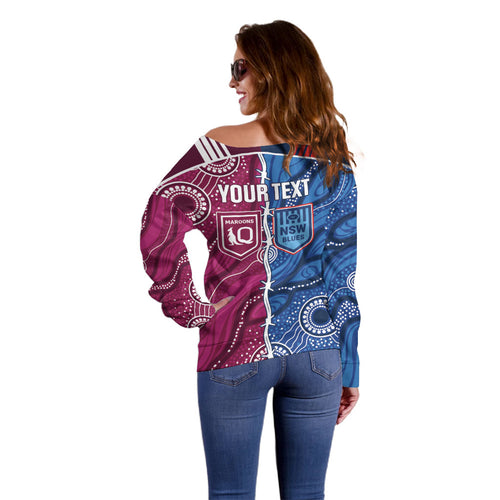 NSW Blues and QLD Maroons Rugby Personalised Off Shoulder Sweater 2026 Come On Together