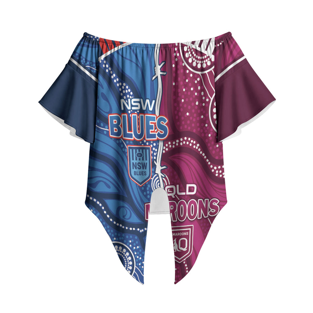 NSW Blues and QLD Maroons Rugby Personalised Off Shoulder Wrap Waist Top 2026 Come On Together