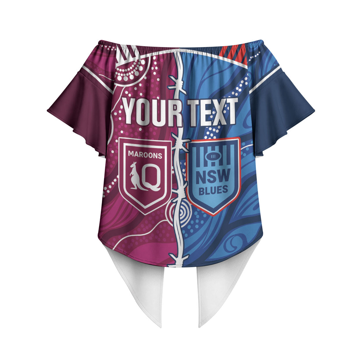 NSW Blues and QLD Maroons Rugby Personalised Off Shoulder Wrap Waist Top 2026 Come On Together