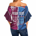 NSW Blues and QLD Maroons Rugby Personalised Off Shoulder Wrap Waist Top 2026 Come On Together