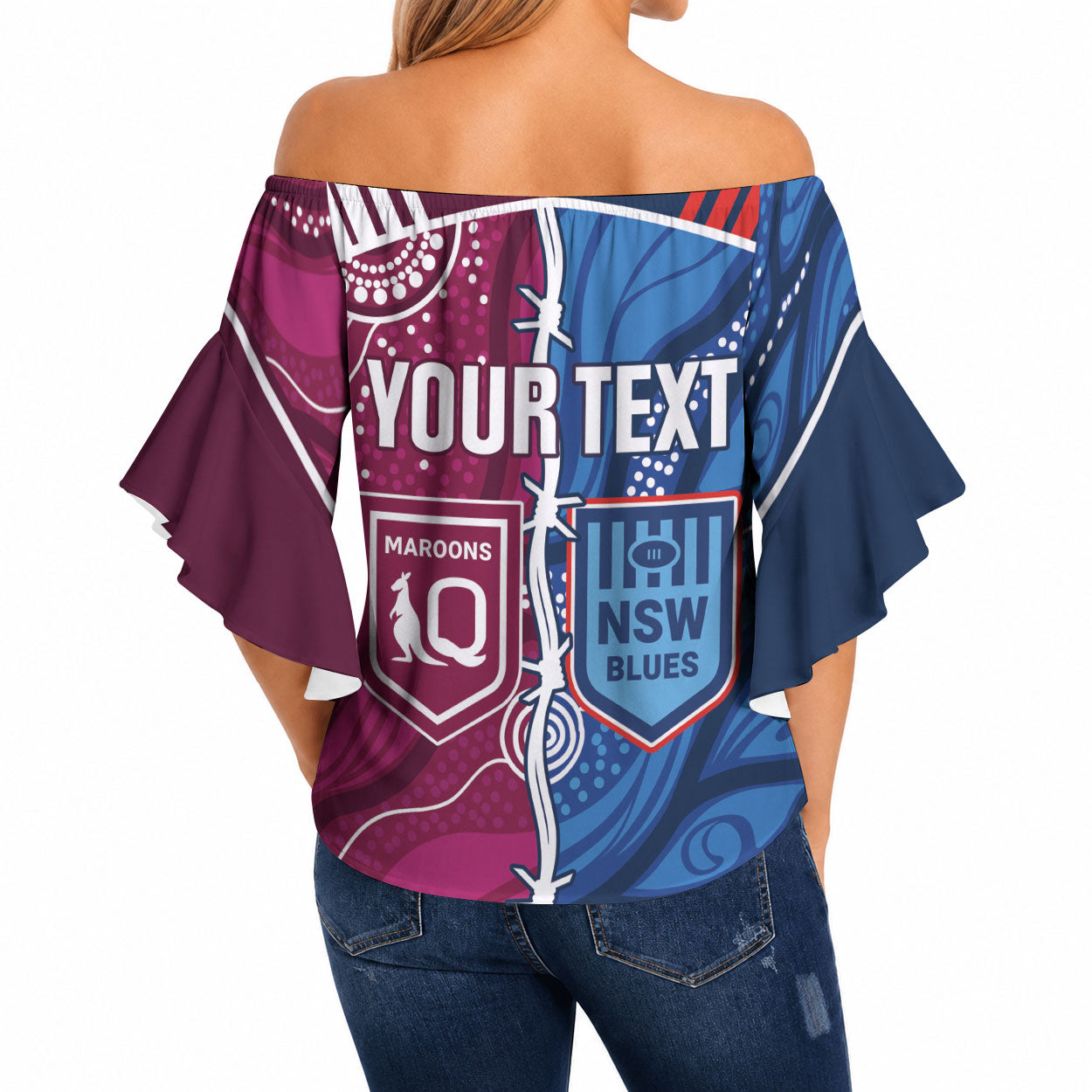 NSW Blues and QLD Maroons Rugby Personalised Off Shoulder Wrap Waist Top 2026 Come On Together
