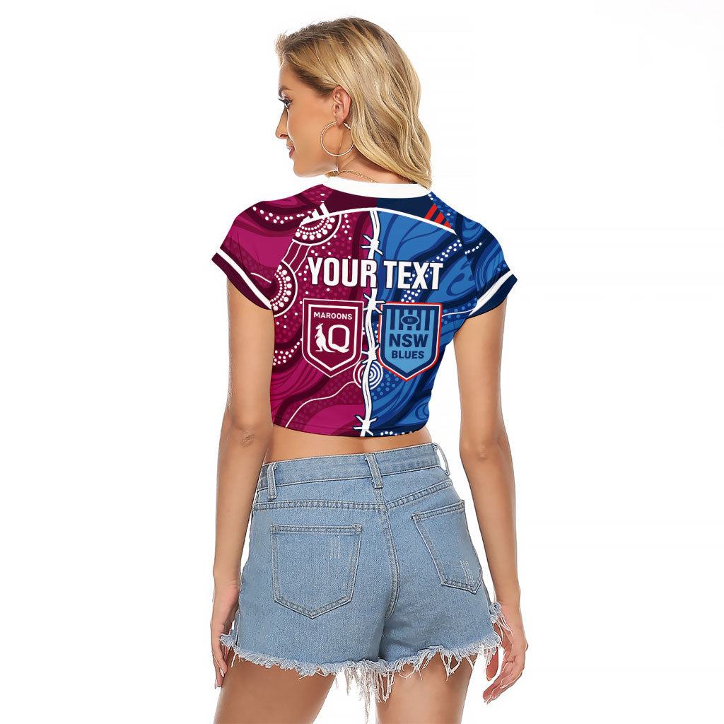 NSW Blues and QLD Maroons Rugby Personalised Raglan Cropped T Shirt 2026 Come On Together