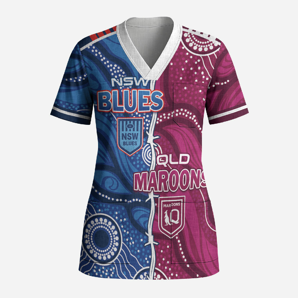 NSW Blues and QLD Maroons Rugby Personalised Scrub Top 2026 Come On Together