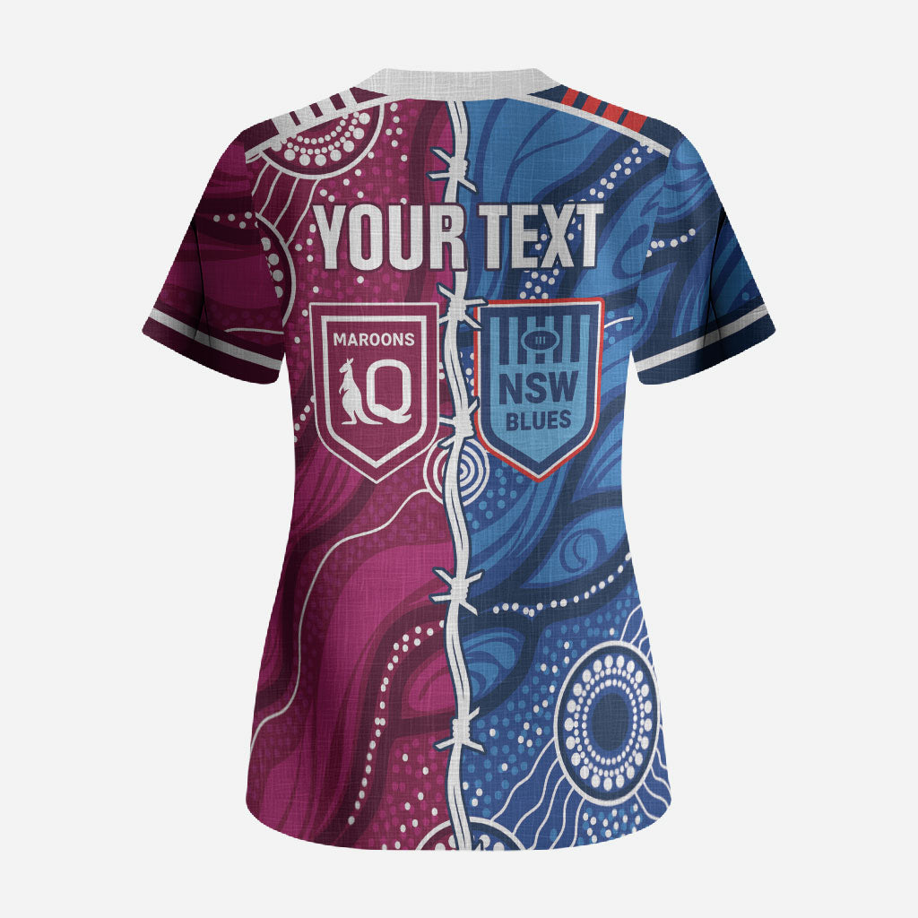 NSW Blues and QLD Maroons Rugby Personalised Scrub Top 2026 Come On Together
