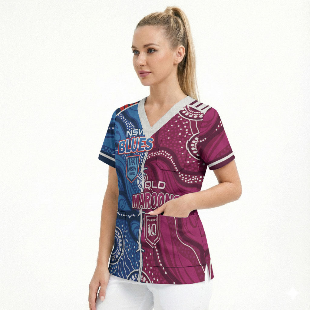 NSW Blues and QLD Maroons Rugby Personalised Scrub Top 2026 Come On Together