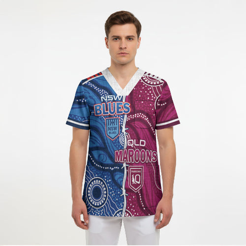NSW Blues and QLD Maroons Rugby Personalised Scrub Top 2026 Come On Together