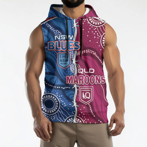 NSW Blues and QLD Maroons Rugby Personalised Sleeveless Hoodie 2026 Come On Together
