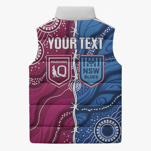 NSW Blues and QLD Maroons Rugby Personalised Sleeveless Puffer Jacket 2026 Come On Together