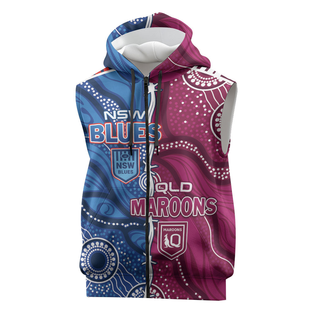 NSW Blues and QLD Maroons Rugby Personalised Sleeveless Zip Hoodie 2026 Come On Together