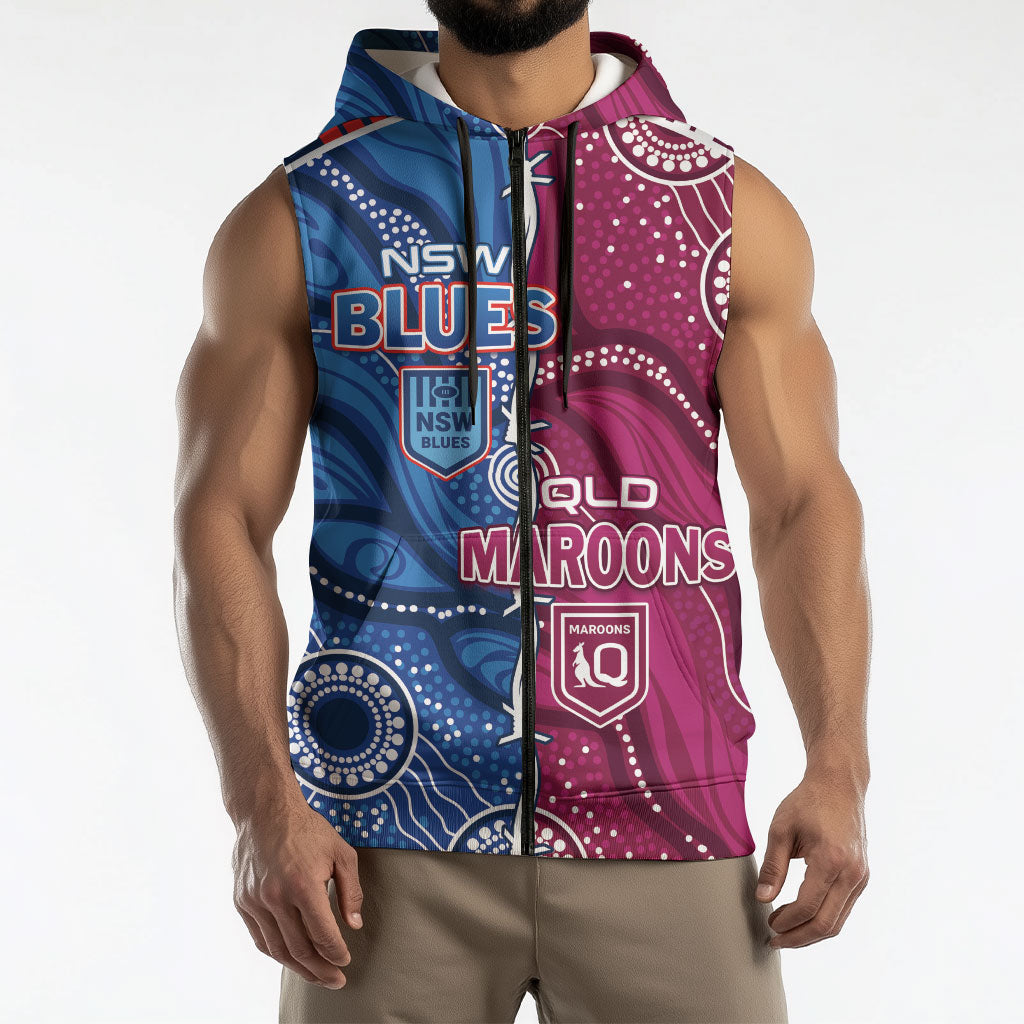 NSW Blues and QLD Maroons Rugby Personalised Sleeveless Zip Hoodie 2026 Come On Together