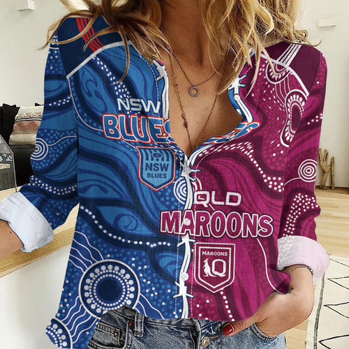 NSW Blues and QLD Maroons Rugby Personalised Women Casual Shirt 2026 Come On Together
