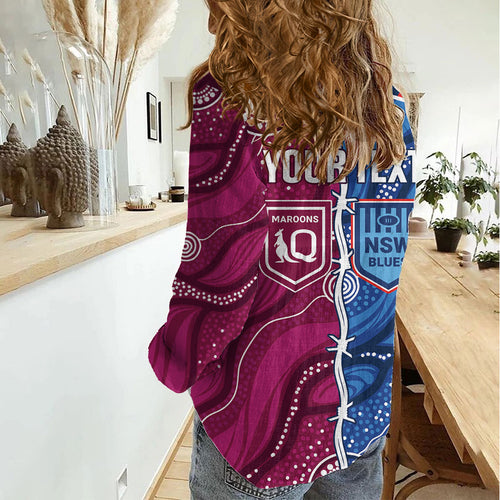 NSW Blues and QLD Maroons Rugby Personalised Women Casual Shirt 2026 Come On Together
