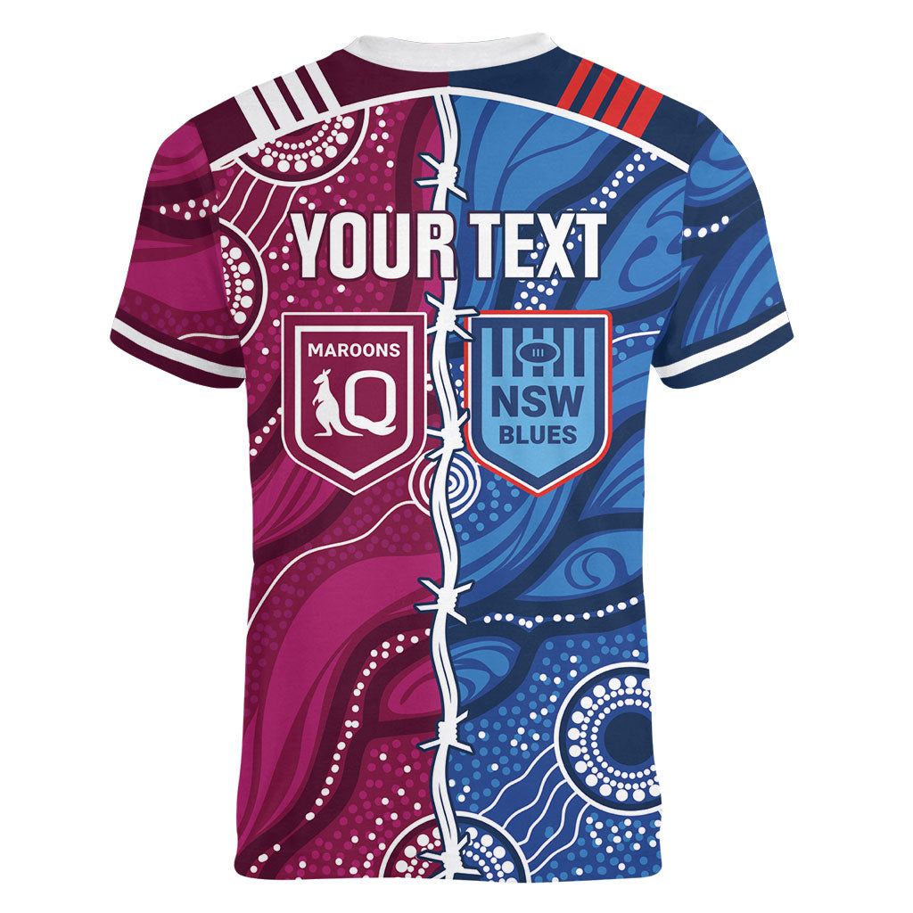 NSW Blues and QLD Maroons Rugby Personalised Women V-Neck T-Shirt 2026 Come On Together