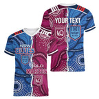 NSW Blues and QLD Maroons Rugby Personalised Women V-Neck T-Shirt 2026 Come On Together