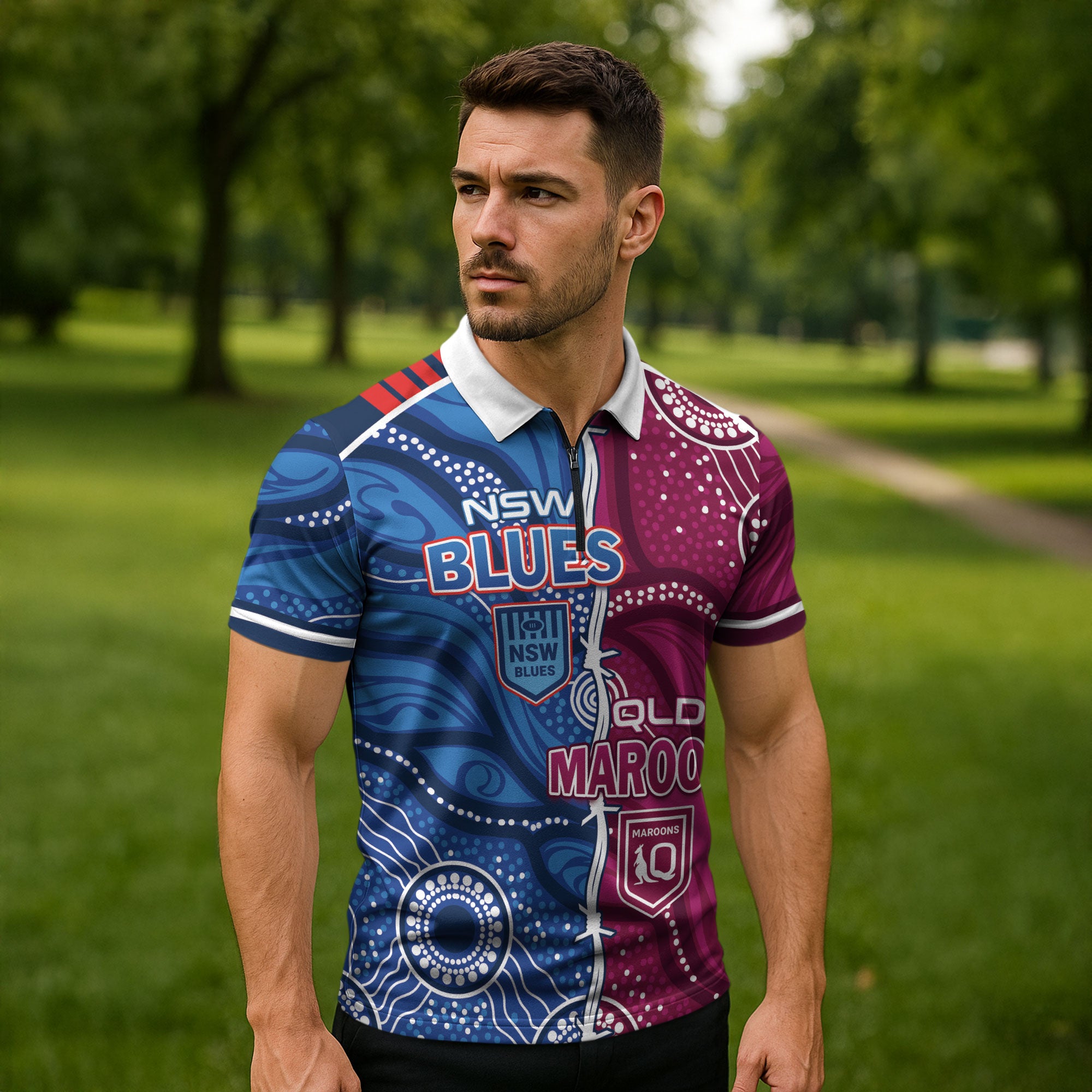 NSW Blues and QLD Maroons Rugby Personalised Zipper Polo Shirt 2026 Come On Together