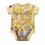Personalised Melbourne 2026 Cup Baby Onesie Yellow Rose Horse Racing