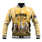 Personalised Melbourne 2026 Cup Baseball Jacket Yellow Rose Horse Racing