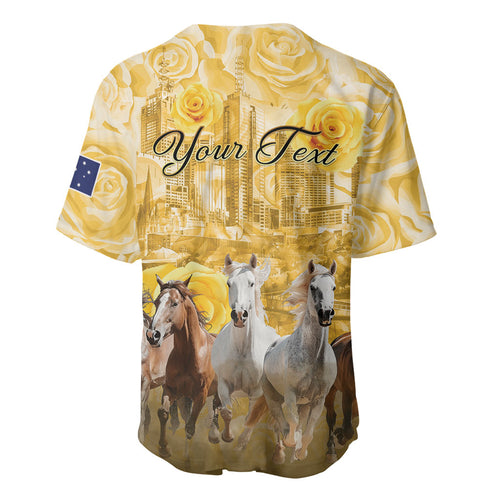 Personalised Melbourne 2026 Cup Baseball Jersey Yellow Rose Horse Racing