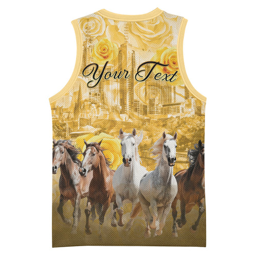 Personalised Melbourne 2026 Cup Basketball Jersey Yellow Rose Horse Racing