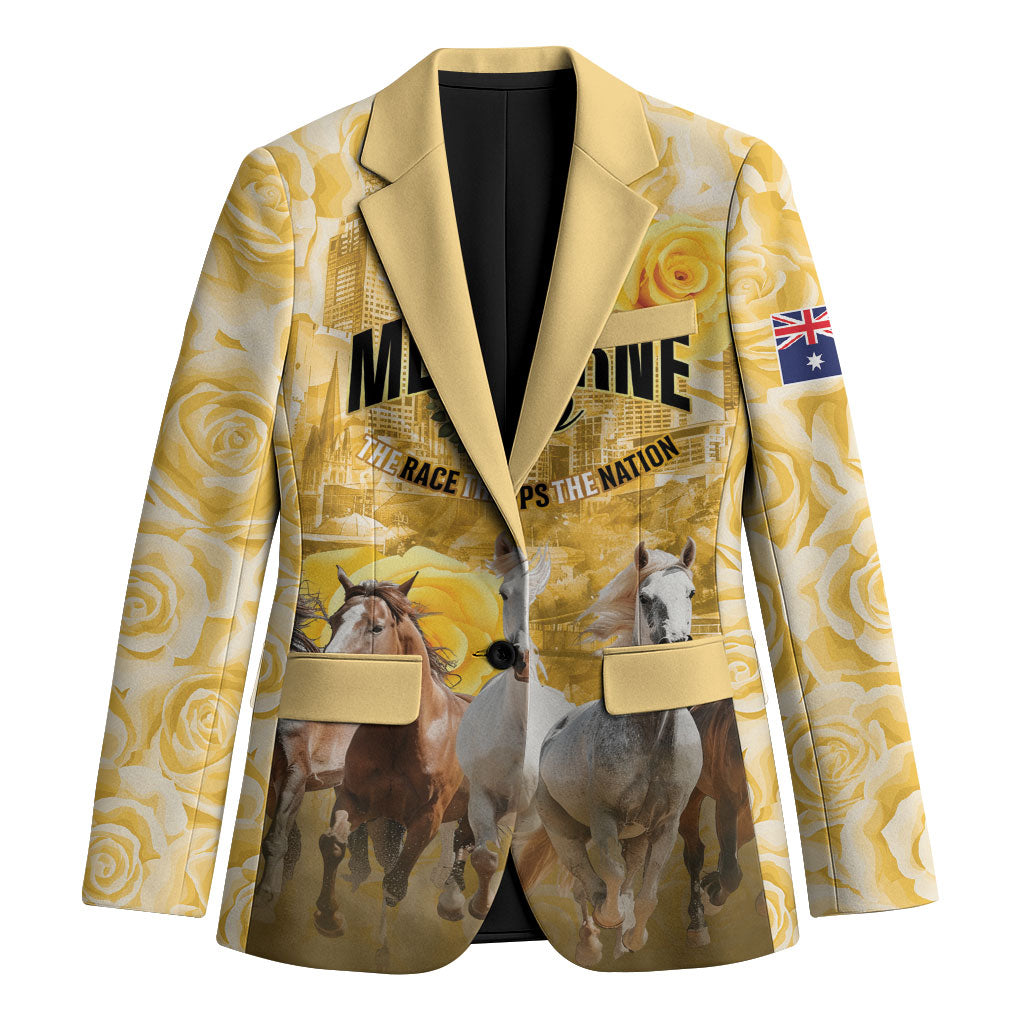 Personalised Melbourne 2026 Cup Blazer Yellow Rose Horse Racing