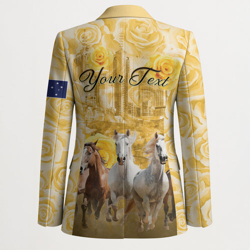 Personalised Melbourne 2026 Cup Blazer Yellow Rose Horse Racing