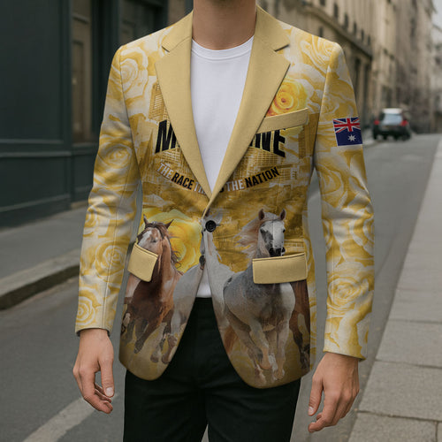 Personalised Melbourne 2026 Cup Blazer Yellow Rose Horse Racing
