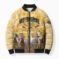 Personalised Melbourne 2026 Cup Bomber Puffer Jacket Yellow Rose Horse Racing