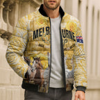 Personalised Melbourne 2026 Cup Bomber Puffer Jacket Yellow Rose Horse Racing