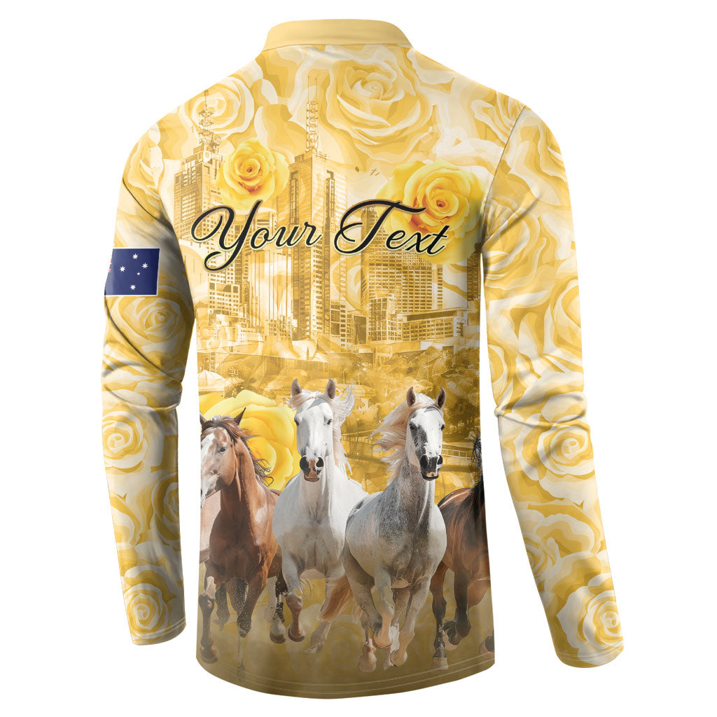 Personalised Melbourne 2026 Cup Button Sweatshirt Yellow Rose Horse Racing
