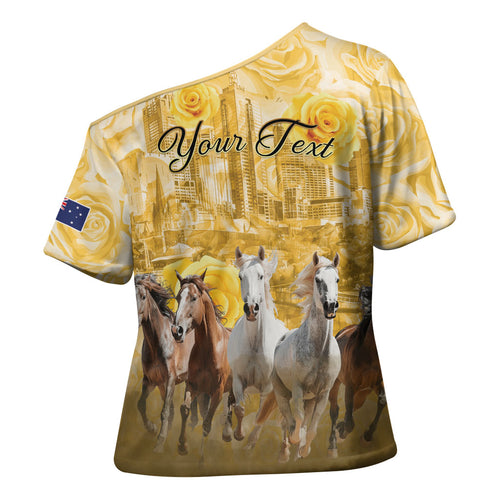 Personalised Melbourne 2026 Cup Cross Shoulder Shirt Yellow Rose Horse Racing