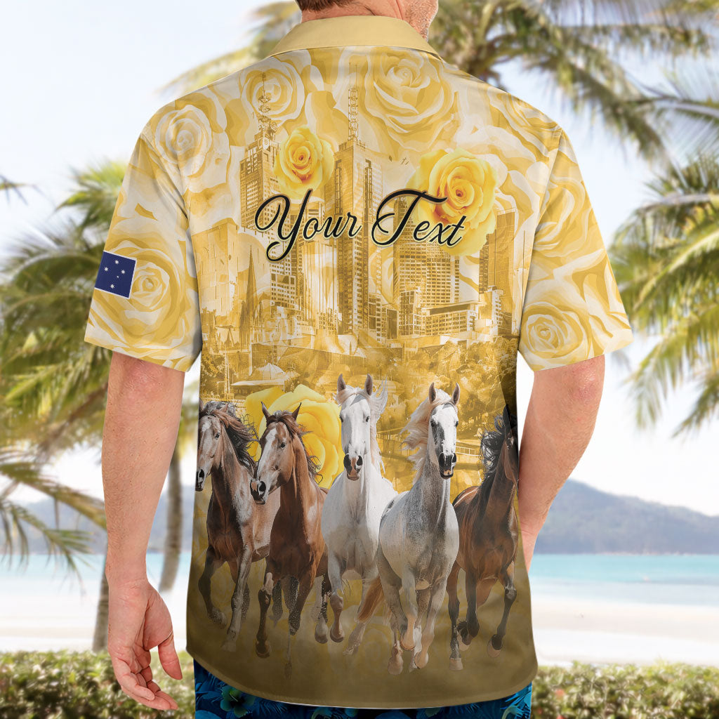 Personalised Melbourne 2026 Cup Hawaiian Shirt Yellow Rose Horse Racing